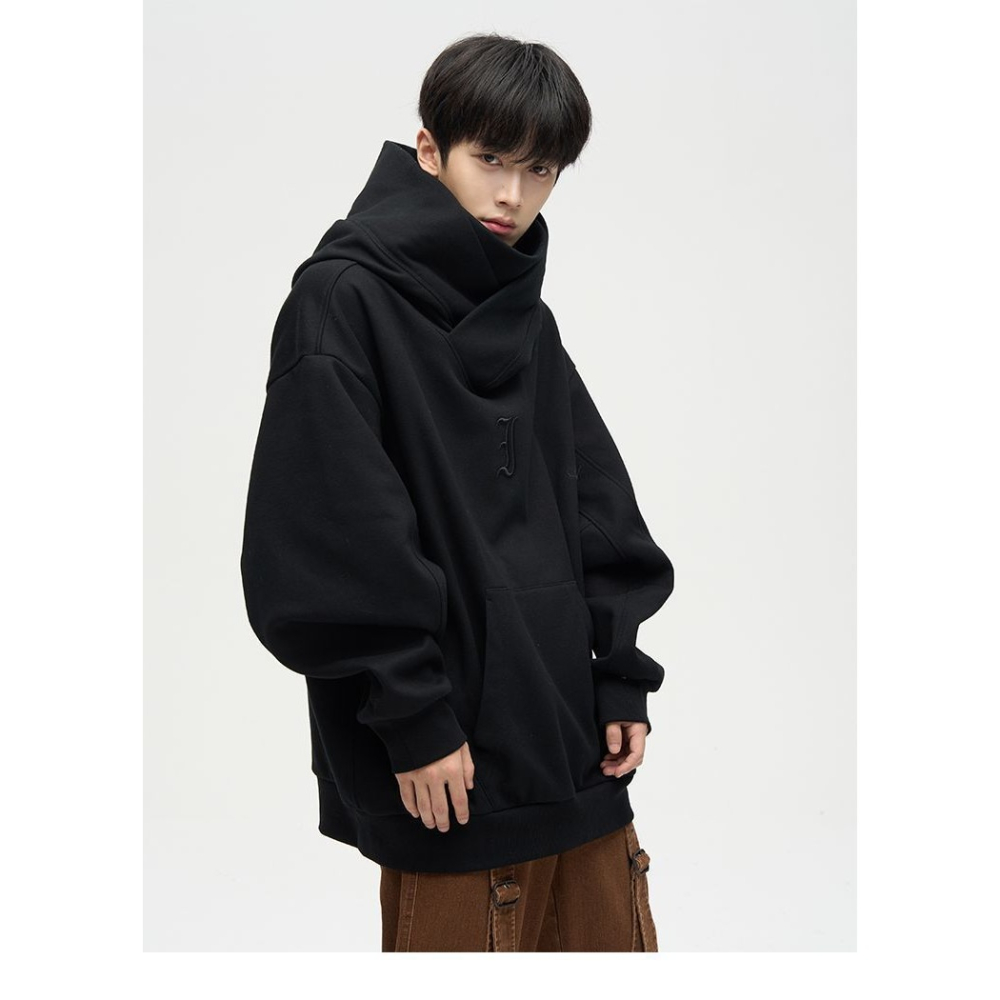 【JDUDS】忍者帽T男女加絨連帽上衣 美式堆堆領 寬鬆帽T 高領面罩上衣 情侶上衣 大學帽T 保暖帽T-細節圖4