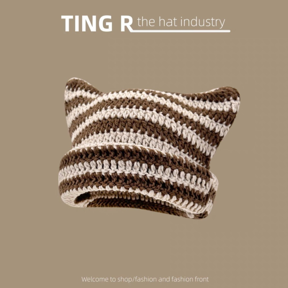 【JDUDS】日系貓咪耳朵針織帽 貓耳帽 女毛線帽 秋冬保暖帽 條紋帽 可愛毛帽-細節圖7