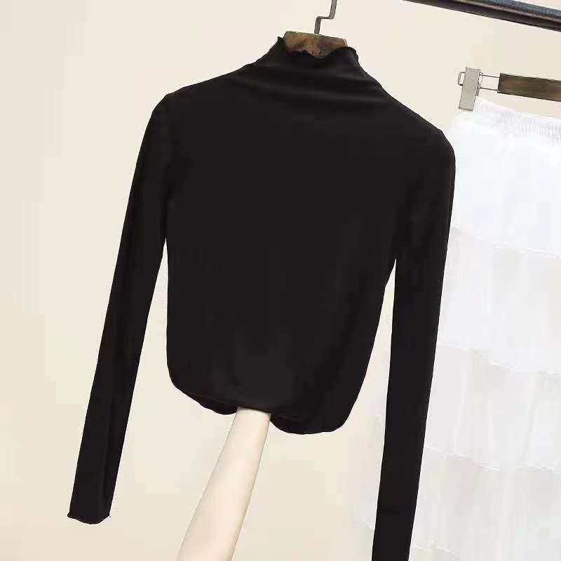 【JDUDS】木耳邊半高領純色打底衫 木耳邊內搭長袖 顯瘦修身長袖 內搭上衣 木耳邊上衣 女長袖打底-細節圖7