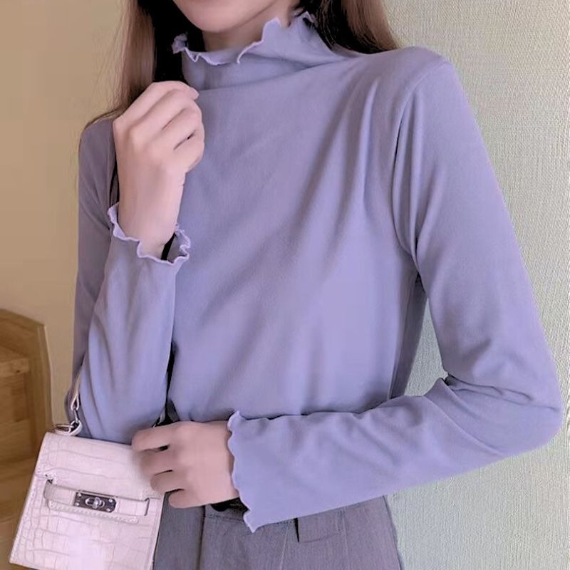 【JDUDS】木耳邊半高領純色打底衫 木耳邊內搭長袖 顯瘦修身長袖 內搭上衣 木耳邊上衣 女長袖打底-規格圖7