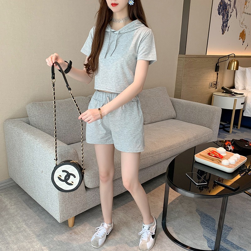 【JDUDS】休閒連帽短袖上衣+短褲兩件套 休閒套裝 運動服套裝 居家 舒適 簡約 運動風-細節圖5