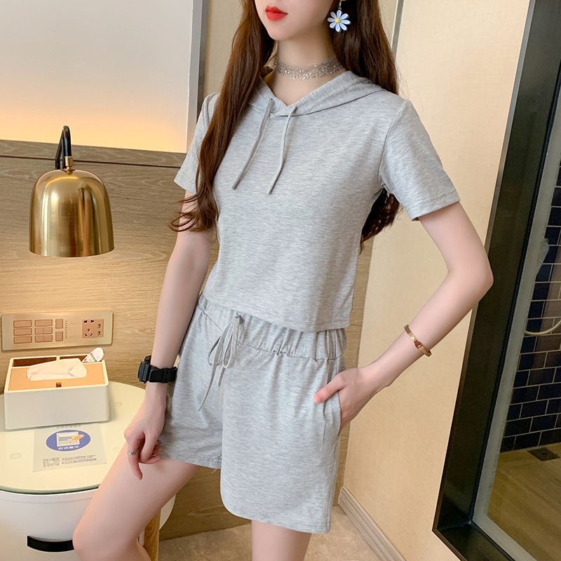 【JDUDS】休閒連帽短袖上衣+短褲兩件套 休閒套裝 運動服套裝 居家 舒適 簡約 運動風-規格圖8