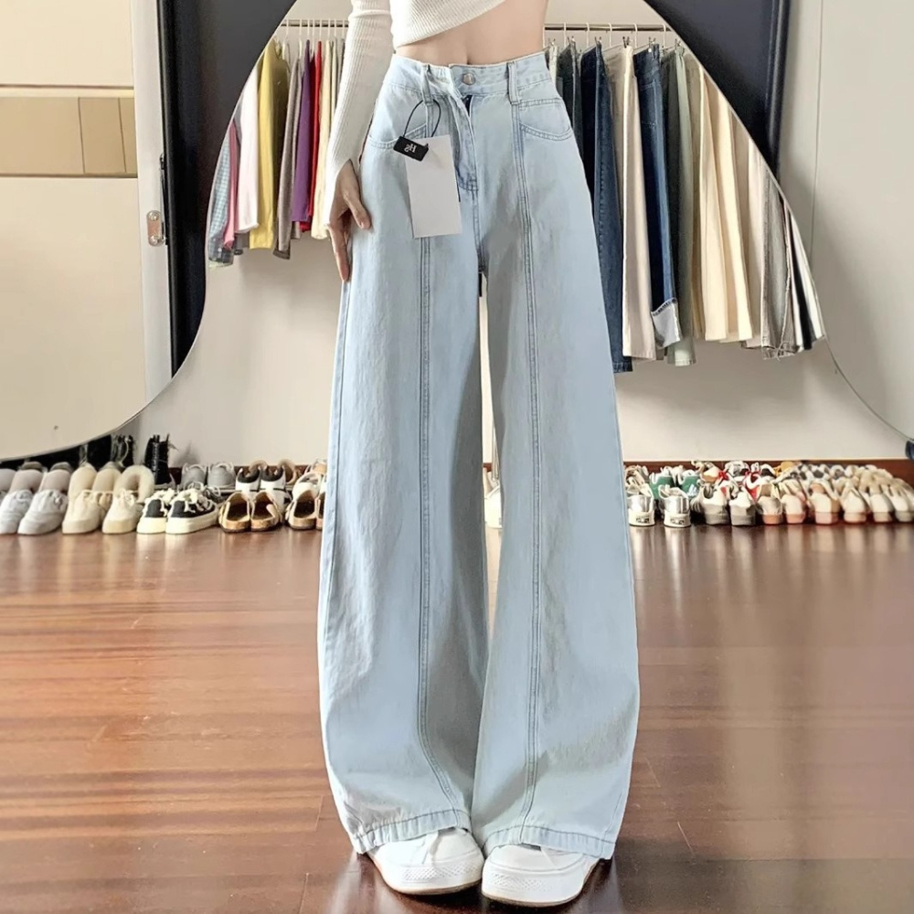 【JDUDS】高腰淺色彎刀牛仔褲 女復古牛仔褲 彎刀褲 闊腿褲 顯瘦牛仔褲 百搭褲 寬鬆牛仔褲-細節圖5