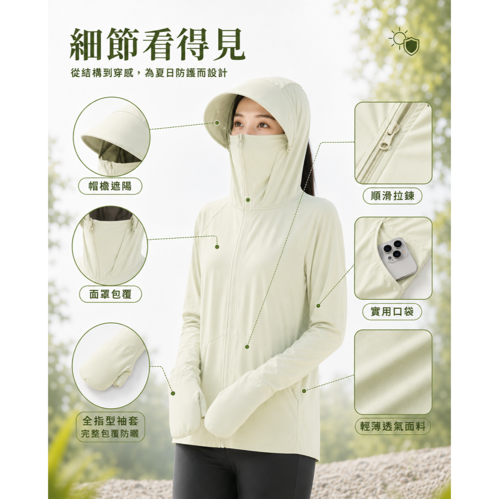 【JDUDS】全指包覆涼感防曬外套 機車族防曬外套 女防曬外套 涼感外套 連帽外套 透氣外套 戶外防曬-細節圖2