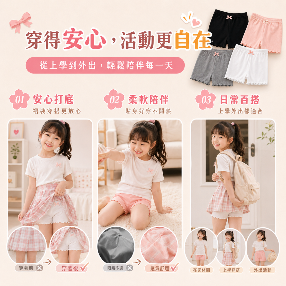 【JDUDS】兒童防走光安全褲 兒童安全褲 木耳邊打底褲 夏季薄款打底褲 女童防走光褲 底褲 安全褲-細節圖3