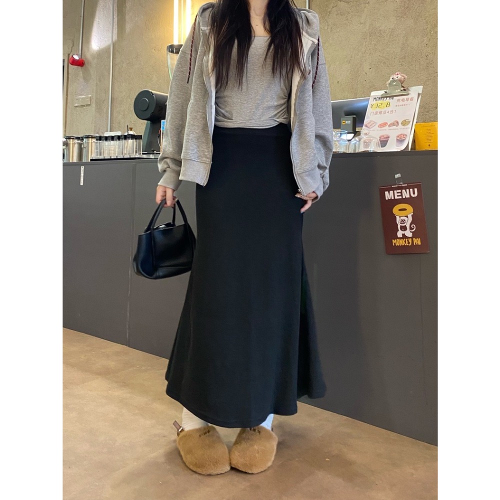 【菲灰及白】預購款_基本款氣質垂墜感魚尾裙長裙-細節圖2