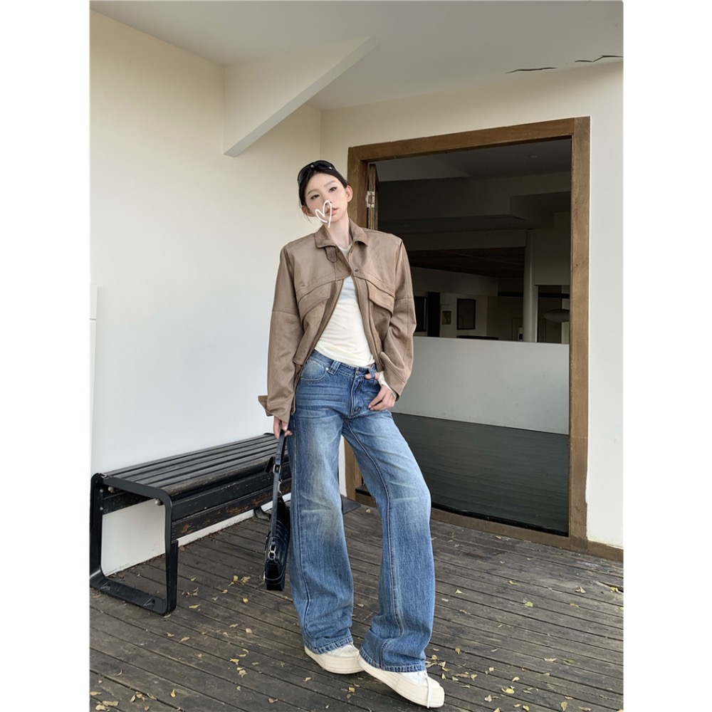 【菲灰及白】預購款_美式低腰拖地高個子微喇叭褲牛仔褲長褲-細節圖4