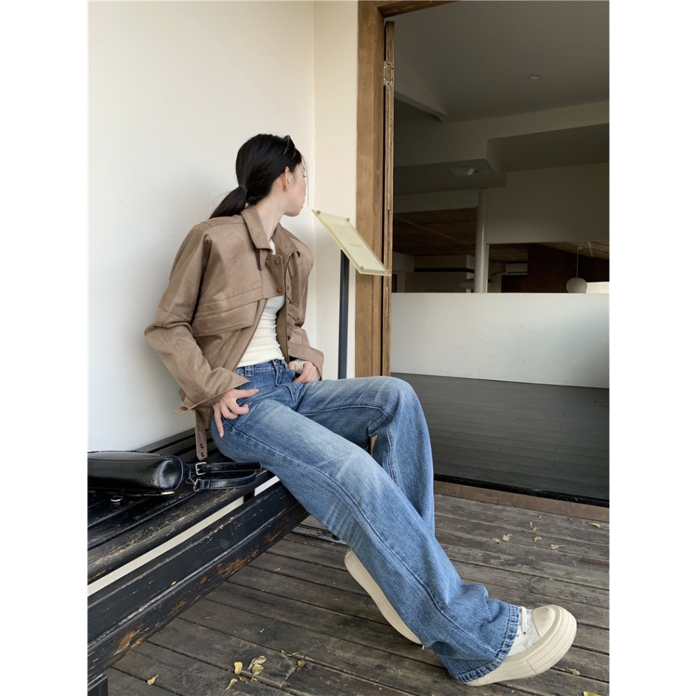 【菲灰及白】預購款_美式低腰拖地高個子微喇叭褲牛仔褲長褲-細節圖5