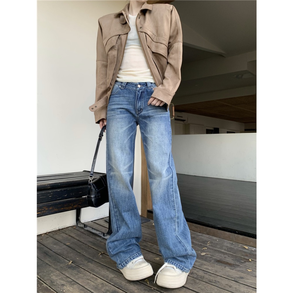 【菲灰及白】預購款_美式低腰拖地高個子微喇叭褲牛仔褲長褲-細節圖6