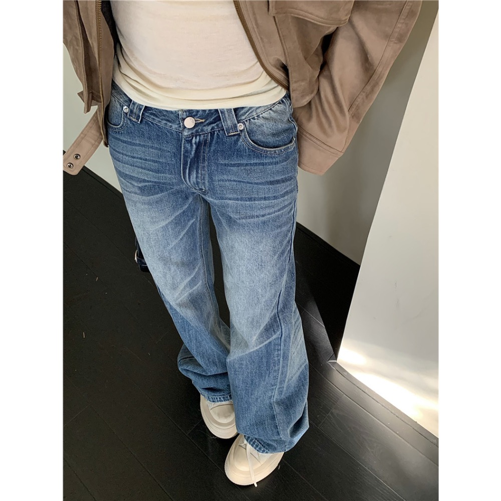 【菲灰及白】預購款_美式低腰拖地高個子微喇叭褲牛仔褲長褲-細節圖7