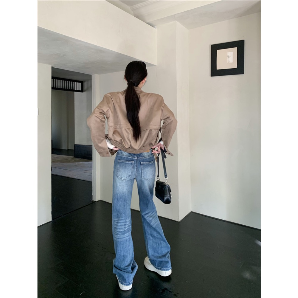 【菲灰及白】預購款_美式低腰拖地高個子微喇叭褲牛仔褲長褲-細節圖8