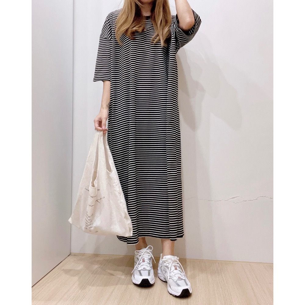 7906 慵懶寬鬆條紋洋裝-細節圖4