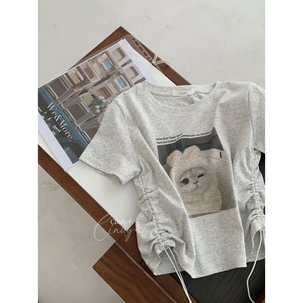 短版貓咪舒服彈力T-細節圖2