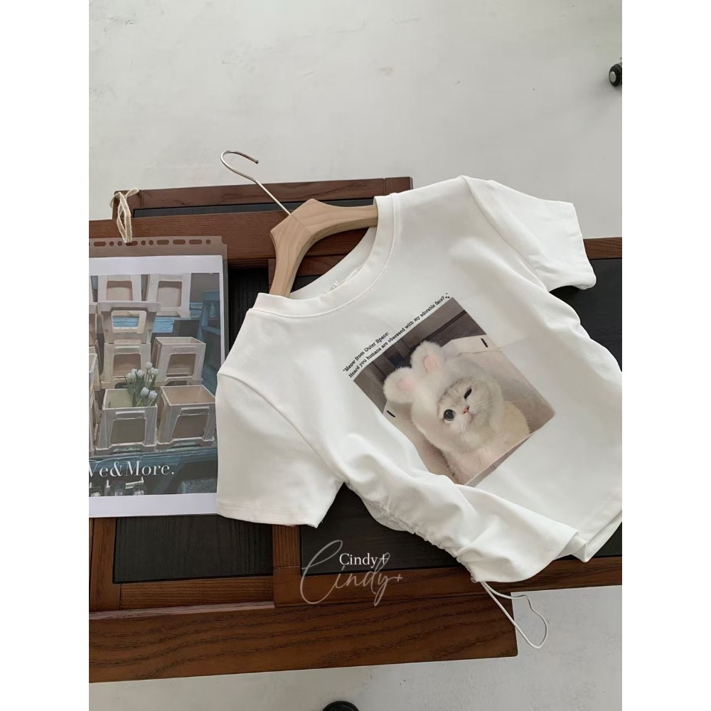 短版貓咪舒服彈力T-細節圖3