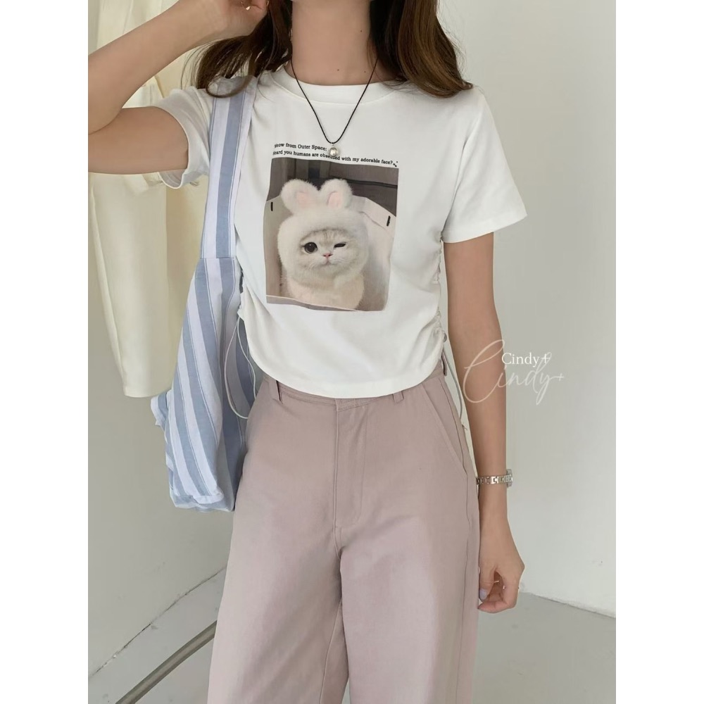 短版貓咪舒服彈力T-細節圖4