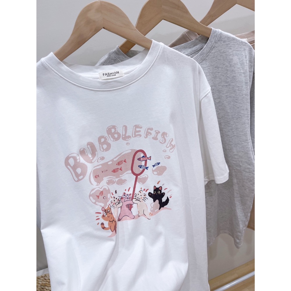 涼感棉可愛貓咪捕魚T-細節圖2