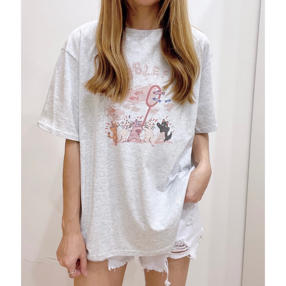 涼感棉可愛貓咪捕魚T-細節圖6