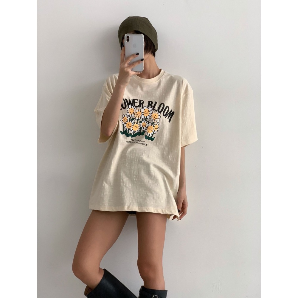 正韓竹節棉向日葵T-細節圖2