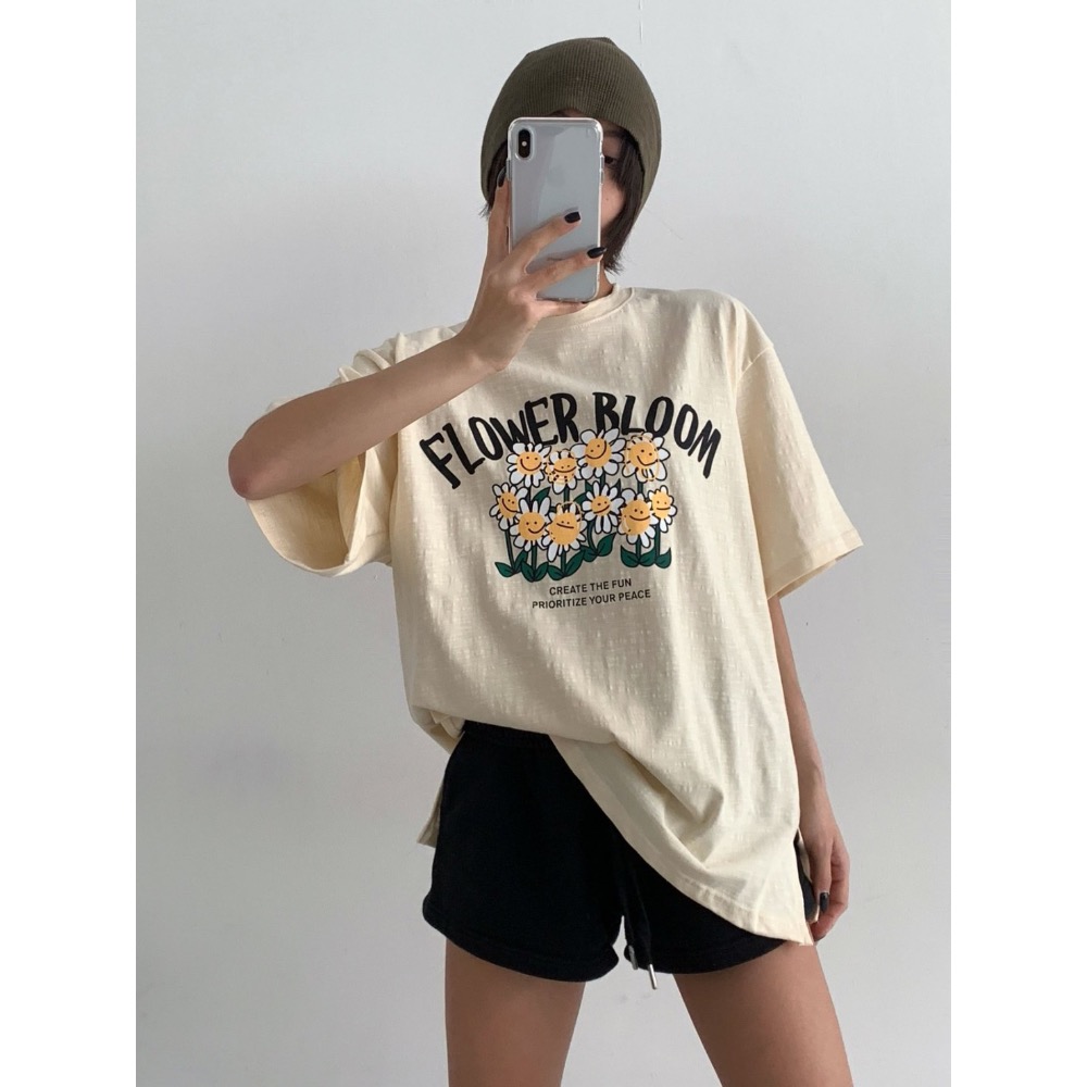 正韓竹節棉向日葵T-細節圖3