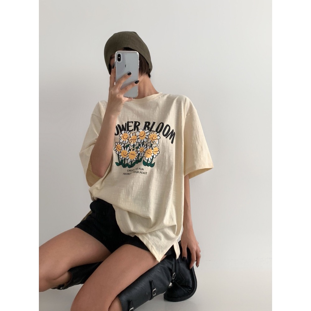 正韓竹節棉向日葵T-細節圖4