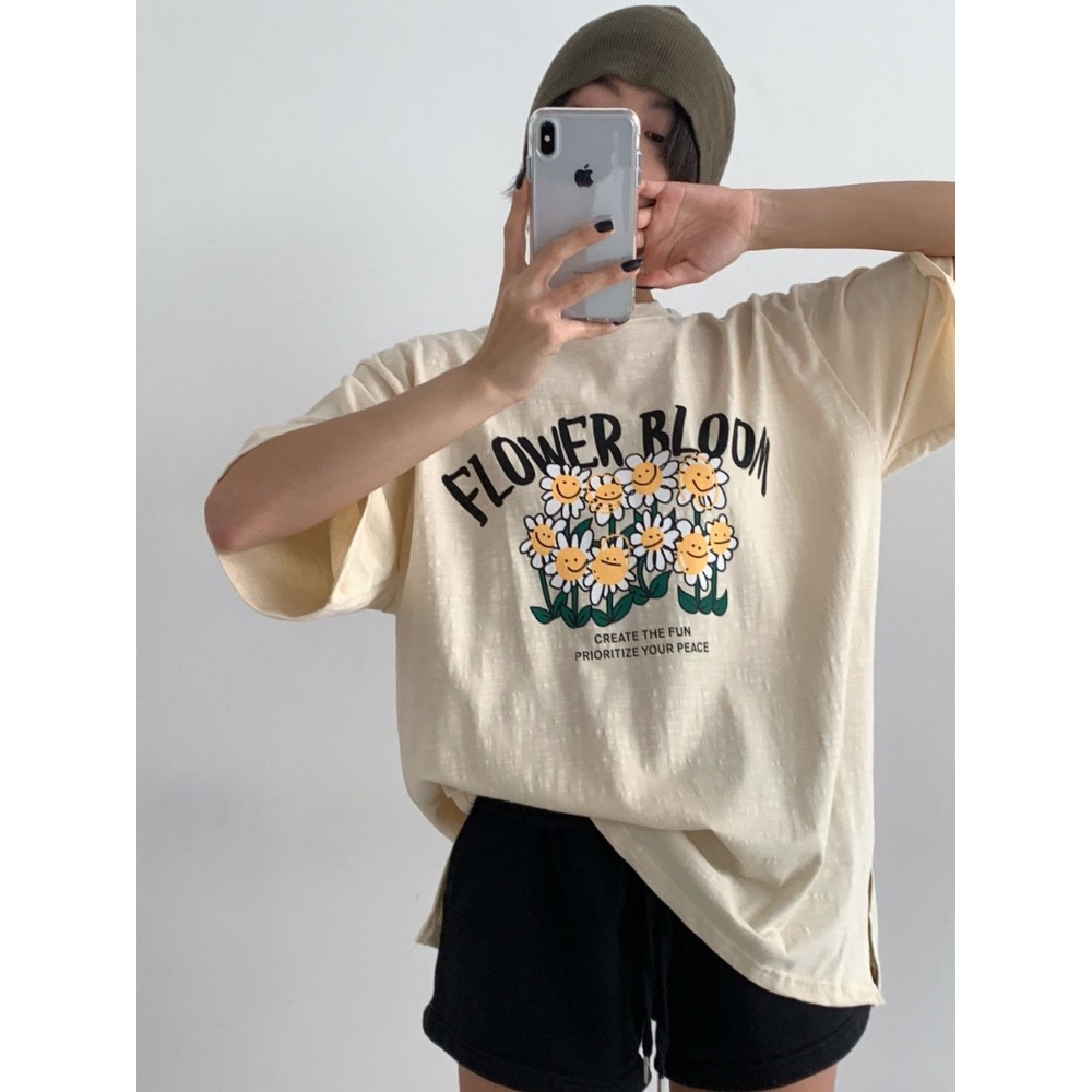 正韓竹節棉向日葵T-細節圖5