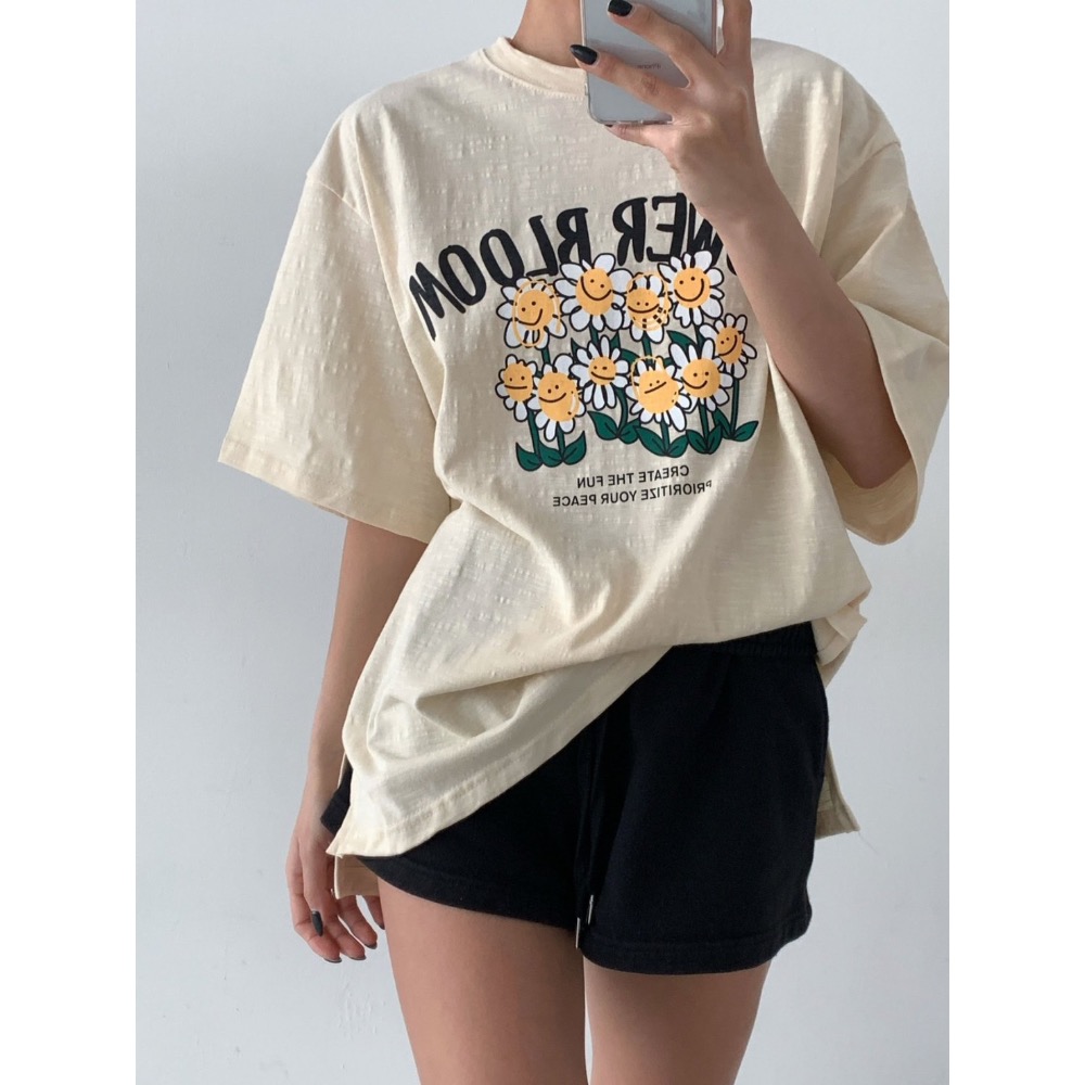 正韓竹節棉向日葵T-細節圖6