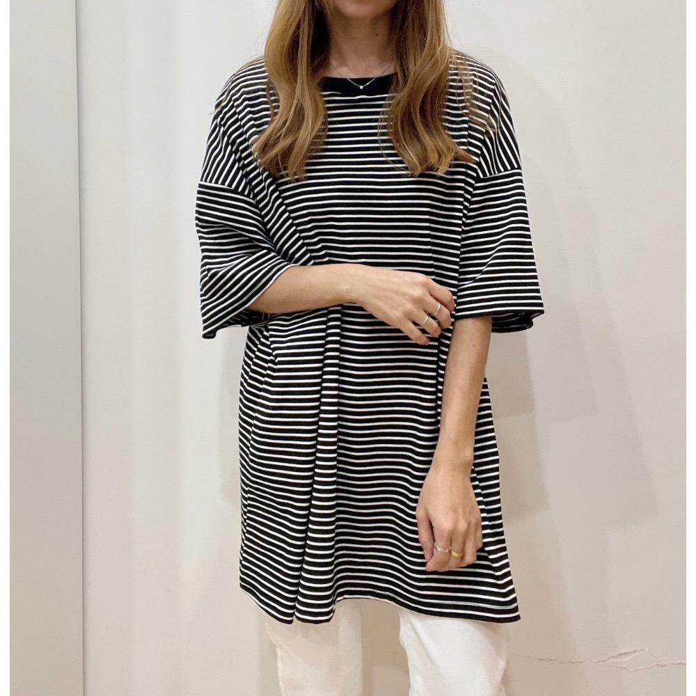 7705 寬鬆廷布條紋上衣-細節圖3