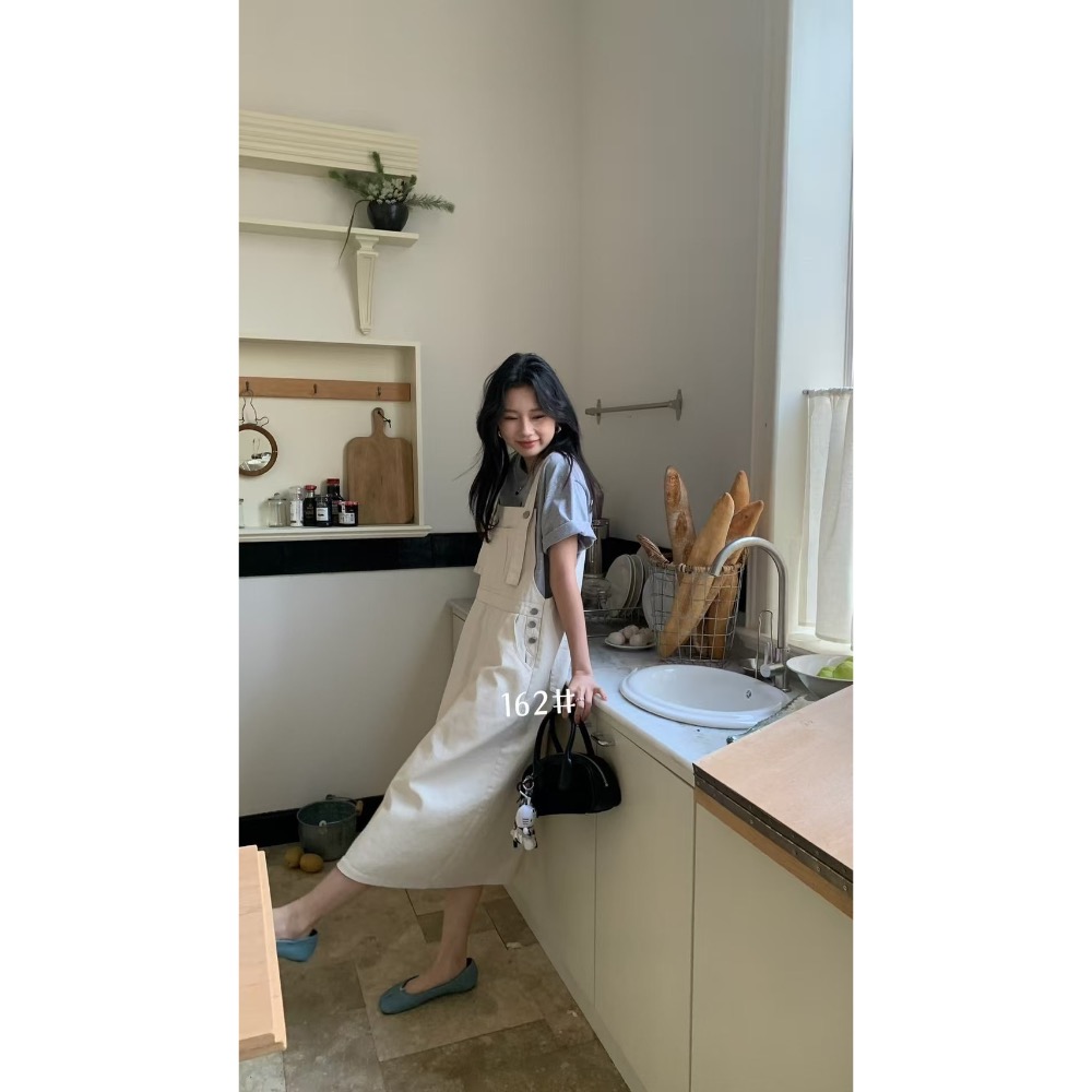 162韓版前大口袋吊帶裙-細節圖2