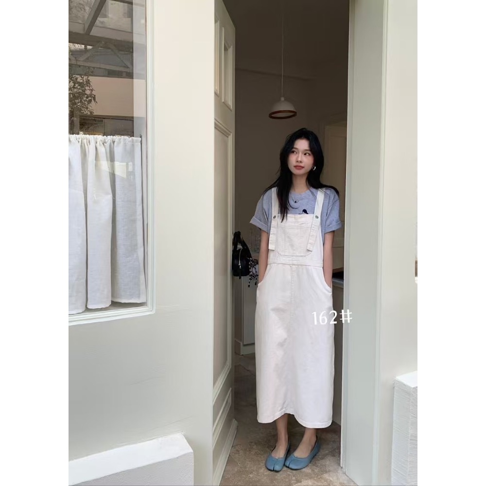162韓版前大口袋吊帶裙-細節圖3