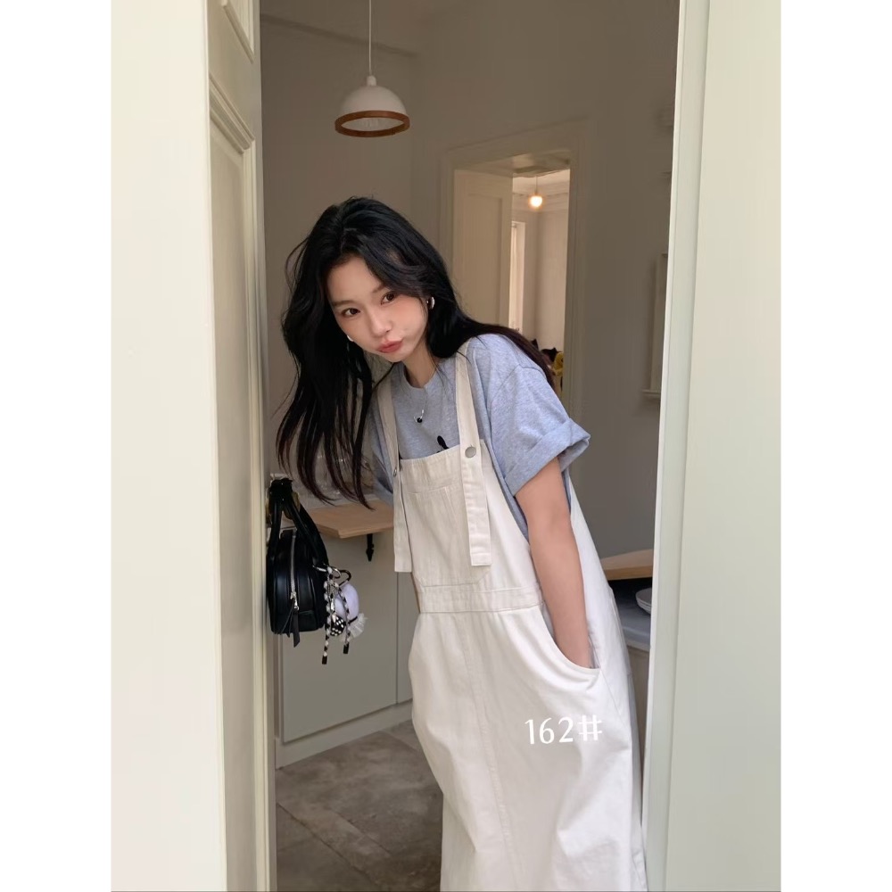 162韓版前大口袋吊帶裙-細節圖6