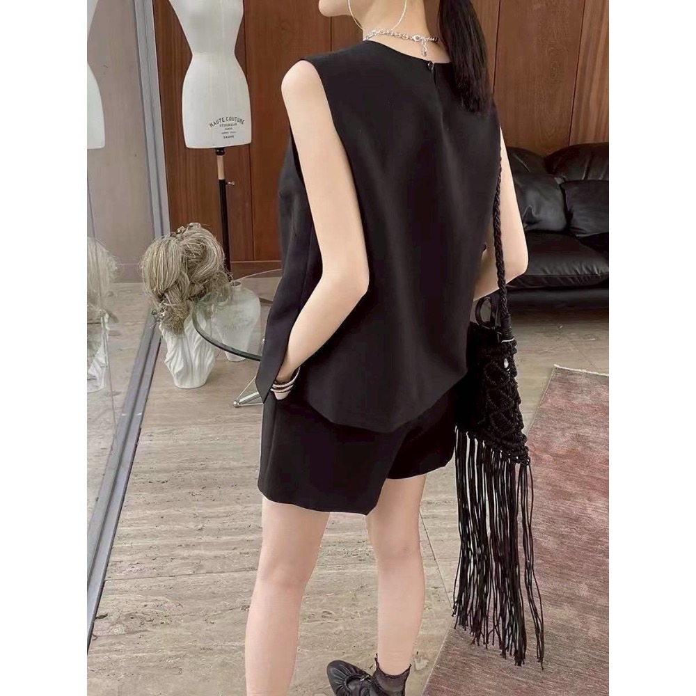 時尚百搭圓領無袖上衣+短褲套裝-細節圖2