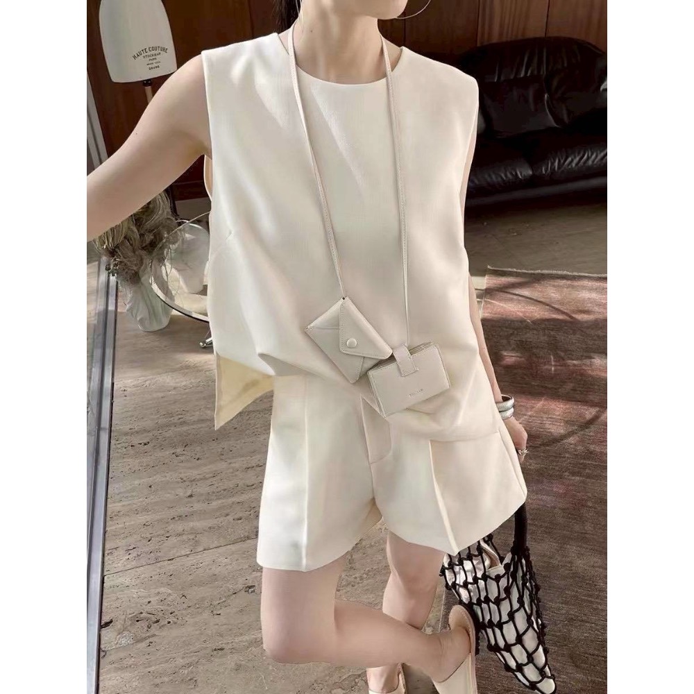 時尚百搭圓領無袖上衣+短褲套裝-細節圖3