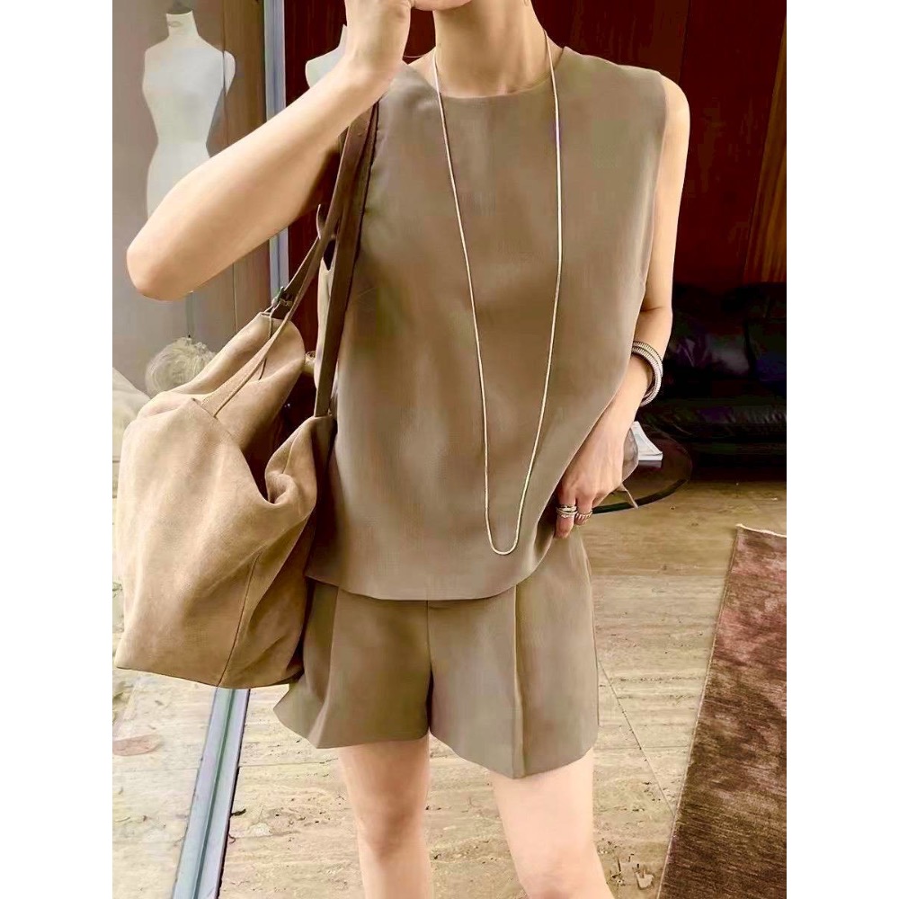 時尚百搭圓領無袖上衣+短褲套裝-細節圖4