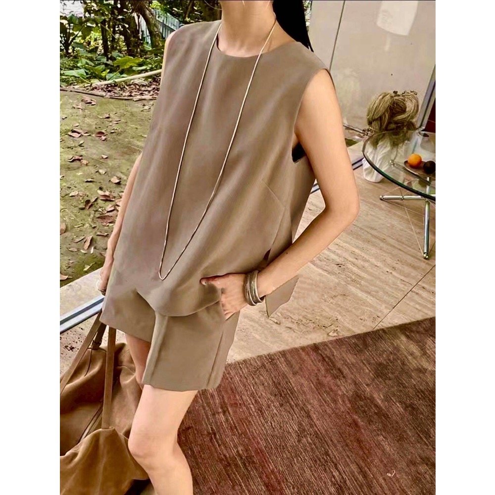 時尚百搭圓領無袖上衣+短褲套裝-細節圖5