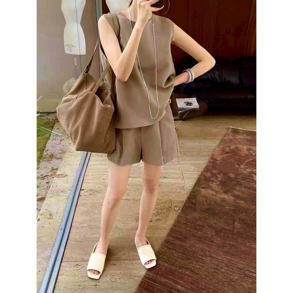 時尚百搭圓領無袖上衣+短褲套裝-細節圖6