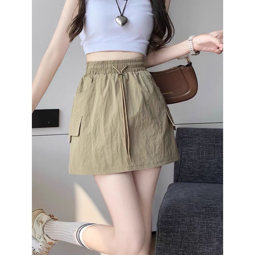 復古鬆緊抽繩工裝裙-細節圖3