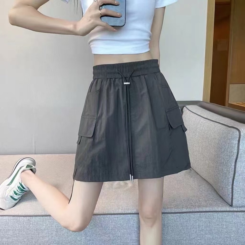 復古鬆緊抽繩工裝裙-細節圖5