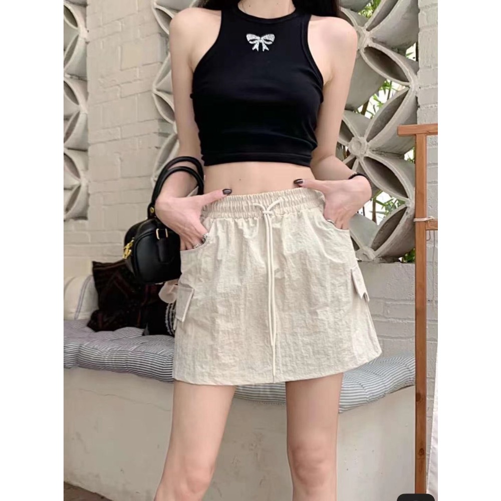 復古鬆緊抽繩工裝裙-細節圖6