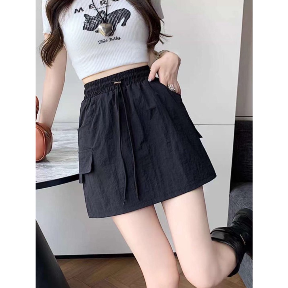 復古鬆緊抽繩工裝裙-細節圖9