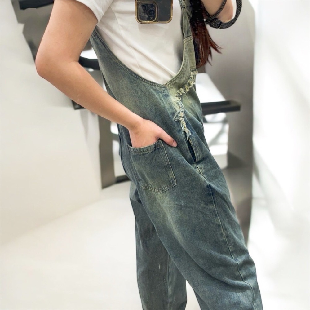 復古牛仔吊帶褲-細節圖2