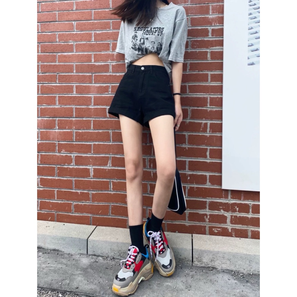 韓系彈力高腰牛仔短褲短褲-細節圖2