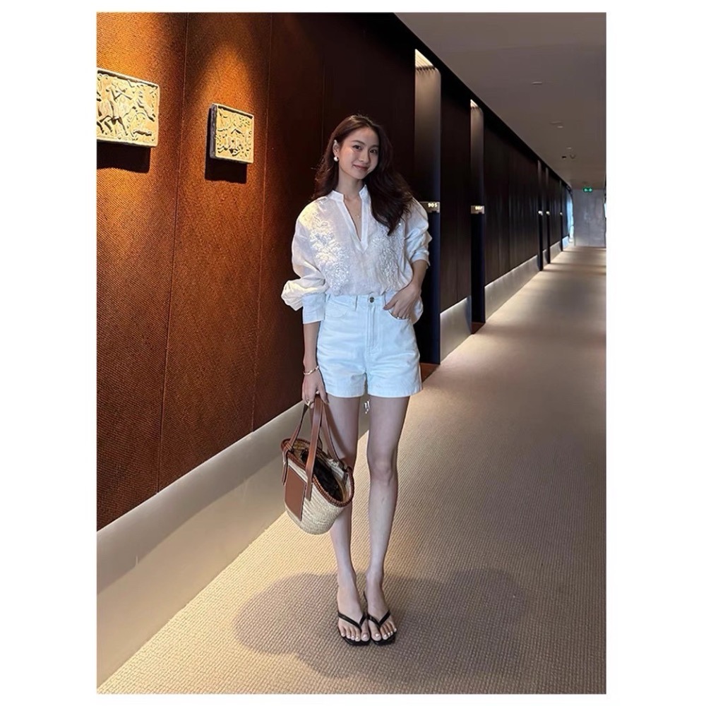 韓系彈力高腰牛仔短褲短褲-細節圖8