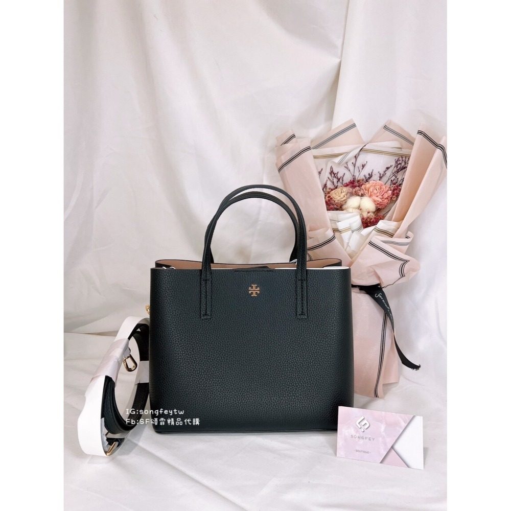 美國代購🇺🇸台灣現貨 Tory Burch 荔枝牛皮 黛妃包 三層托特包 手提斜背包-細節圖2