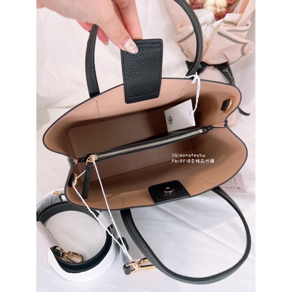 美國代購🇺🇸台灣現貨 Tory Burch 荔枝牛皮 黛妃包 三層托特包 手提斜背包-細節圖3