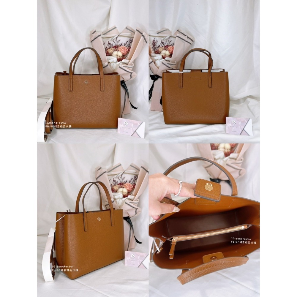 美國代購🇺🇸台灣現貨 Tory Burch 荔枝牛皮 黛妃包 三層托特包 手提斜背包-細節圖10