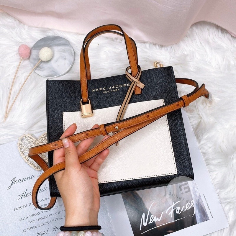 美國代購 台灣現貨 MJ 鎖頭方包 撞色小托特 斜背包-細節圖4