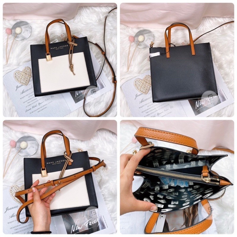 美國代購 台灣現貨 MJ 鎖頭方包 撞色小托特 斜背包-細節圖5