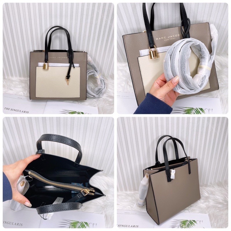 美國代購 台灣現貨 MJ 鎖頭方包 撞色小托特 斜背包-細節圖7