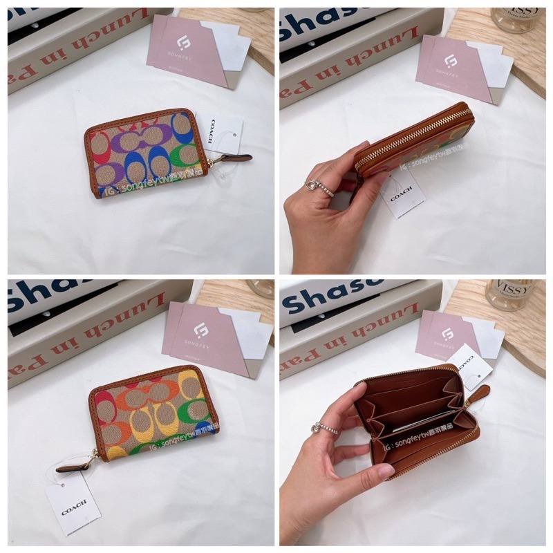美國代購🇺🇸台灣現貨 Coach 彩色 Logo ㄇ形拉鍊零錢包-細節圖3