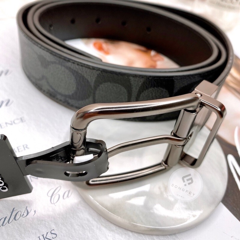 美國代購🇺🇸台灣現貨 Coach 新款 字樣針釦皮帶 男款皮帶 寬版皮帶-細節圖4